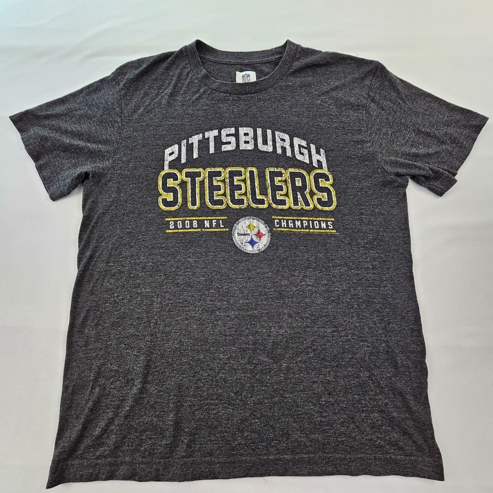 Pittsburgh Steelers 2008 Champions Gray Short Sleeve Cotton Blend T-Shirt Mens L